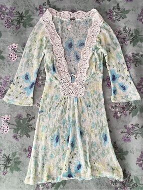 Free People Y2K Fairy Style Floral Watercolor Knit Tunic Blouse 🧚‍♂️